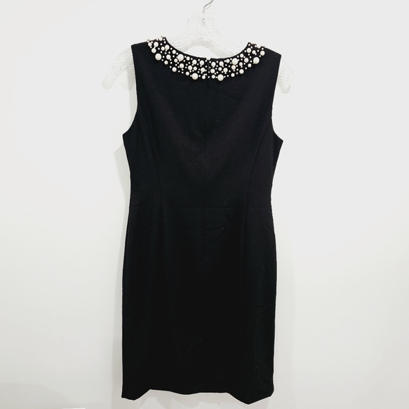 CALVIN KLEIN Faux-Pearl-Trim Sheath Dress Black - Picture 3 of 5